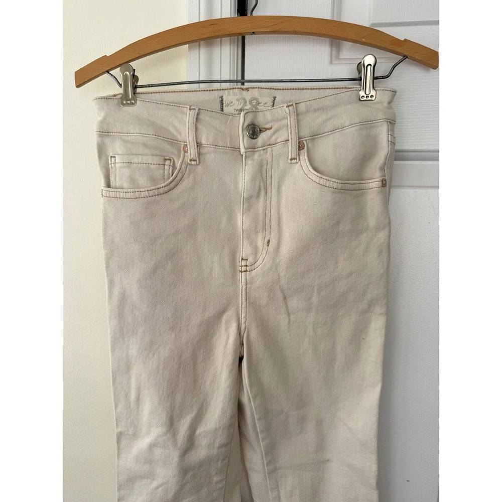 Free People High Rise Raw‎ Hem Straight Leg Jeans Cream Size 28